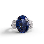 Blue Oval Cushion Three Stone CZ Ring – Silver Statement Cocktail