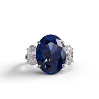 Blue Oval Cushion Three Stone CZ Ring – Silver Statement Cocktail