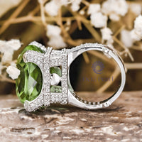 Green Cushion Cut CZ Stone The Eiffel Tower Wedding Engagement Ring For Ladies