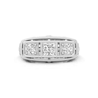 Princess & Round Cut CZ Three Stone Floral Motif Art Deco Engagement Ring