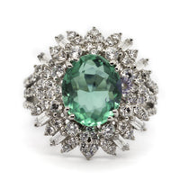 Green Oval Cut CZ Stone Wedding Engagement Sunburst Ring For Women