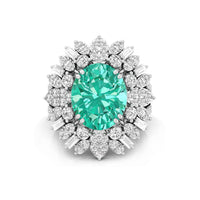 Green Oval Cut Sunburst Engagement Ring For Women