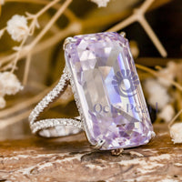 Purple Emerald-Cut Split Shank Ring CZ