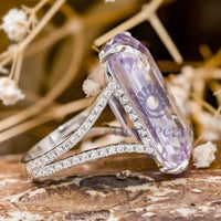 Purple Emerald-Cut Split Shank Ring CZ