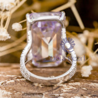 Purple Emerald-Cut Split Shank Ring CZ