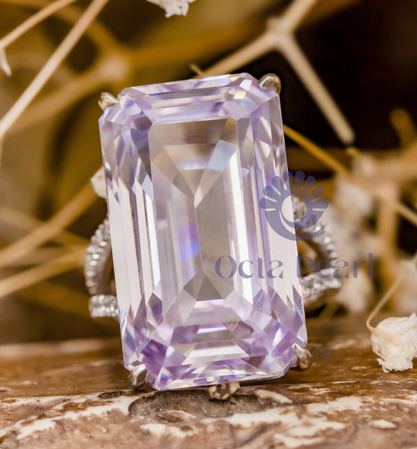 Purple Split Shank Ring in Emerald Cut CZ