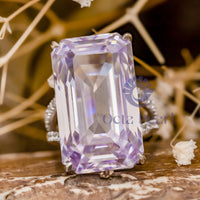 Purple Emerald-Cut Split Shank Ring CZ