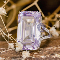 Purple Emerald-Cut Split Shank Ring CZ