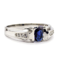 Blue Sapphire Oval With CZ Round Stone Men's Ring Father's Day Gift