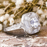 Cushion Cut Moissanite Bezel Set Halo Cathedral Engagement Ring For Ladies