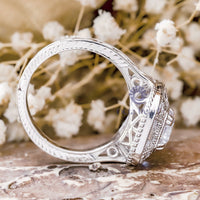 Cushion Cut Moissanite Bezel Set Halo Cathedral Engagement Ring For Ladies