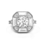 Round & Baguette Cut CZ Stone Halo Set Vintage Art Deco Wedding Engagement Gift Ring