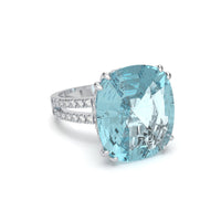 Aqua-Blue Cushion cut CZ Stone Designer Cocktail Ring for Women