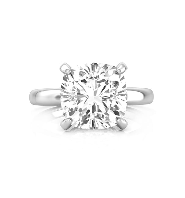 Cushion Cut Moissanite Hidden Halo Set Solitaire Engagement Ring