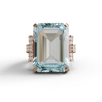 25x18 MM Crystal Clear Aqua Emerald Cut CZ Stone Fancy Wedding Bridal Cocktail Ring