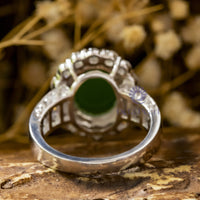 Oval Shape Green Cabochon With Round CZ Halo Cocktail Party Wear Ring