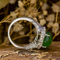 Oval Shape Green Cabochon With Round CZ Halo Cocktail Party Wear Ring