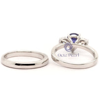 Round Cut CZ Three Stone 2 Piece Wedding Anniversary Ring Set