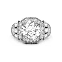 Antique Art Deco Round & Baguette Cut CZ Stone Edwardian Engagement Ring For Women
