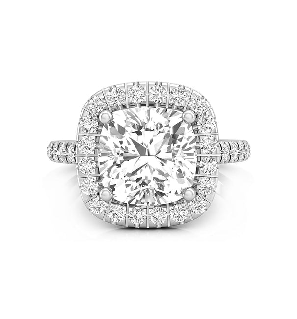 Cushion & Round Cut Moissanite Halo Engagement Proposal Ring