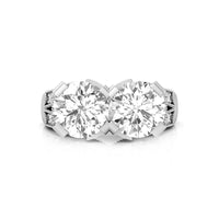 Round Cut Moissanite Two Stone Art Deco Style Anniversary Gift Ring For Women