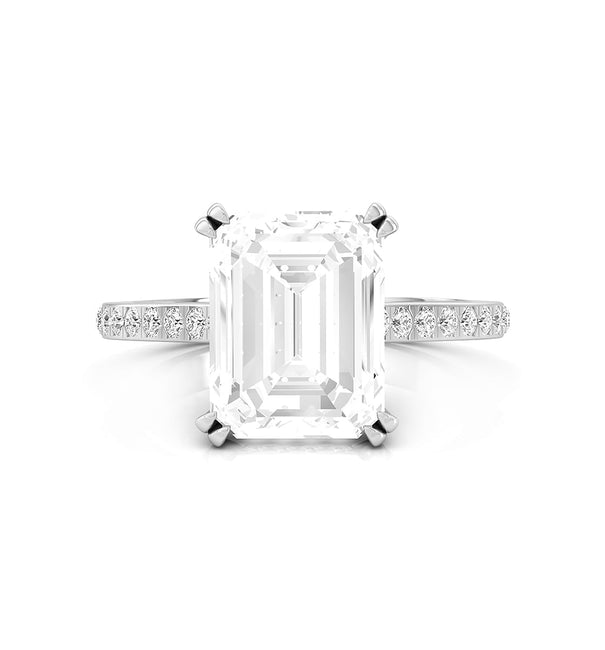 Round Cut Moissanite Hidden Halo Accented Bridal Ring