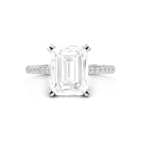8.50X6.50 MM Colorless Emerald & Round Cut Moissanite Hidden Halo Accented Bridal Ring