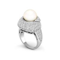 11 MM Fresh Water Pearl With CZ Round Stone Pave Set Fancy Wedding Or Party Wear Ring