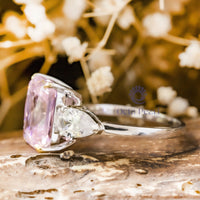 Gorgeous CZ Pink Radiant With Side Pear Three Stone Pre-Wedding Bridal Ring