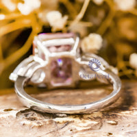 Gorgeous CZ Pink Radiant With Side Pear Three Stone Pre-Wedding Bridal Ring