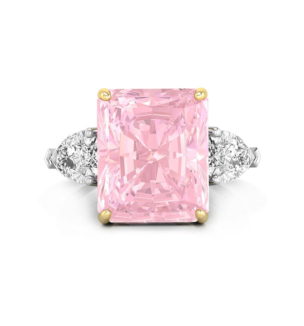 Gorgeous CZ Pink Radiant With Side Pear Three Stone Pre-Wedding Bridal Ring Jewelry