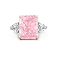 Gorgeous CZ Pink Radiant With Side Pear Three Stone Pre-Wedding Bridal Ring Jewelry