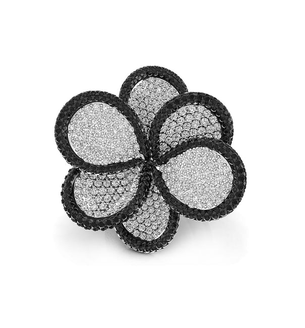 White & Black Round Cut CZ Stone Pave Set Cocktail Floral Party Wear Ring For Women