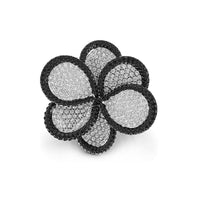 White & Black Round Cut CZ Stone Pave Set Cocktail Floral Party Wear Ring For Women