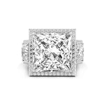 Princess Cut CZ Three Stone Halo Set Wedding Anniversary Ring For Women