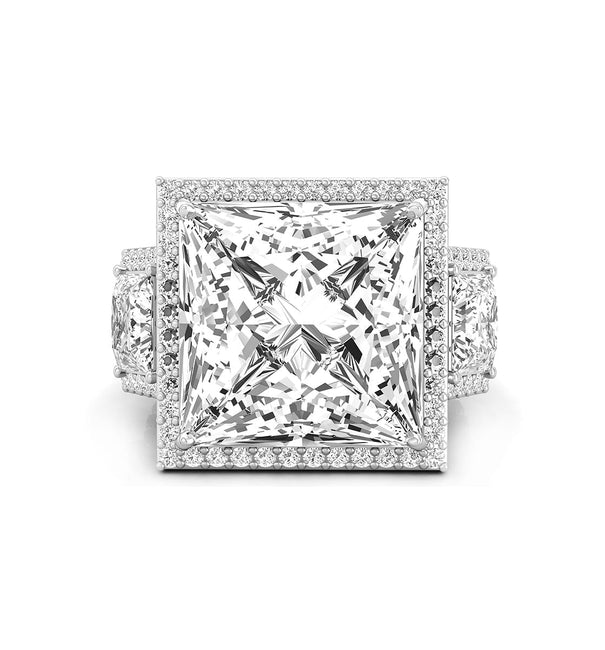 Princess Cut CZ Three Stone Halo Set Wedding Anniversary Ring For Women