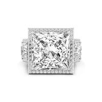 Princess Cut CZ Three Stone Halo Set Wedding Anniversary Ring For Women