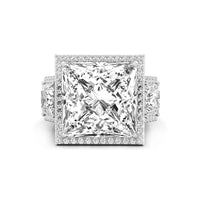 Princess Cut CZ Three Stone Halo Set Wedding Anniversary Ring For Women