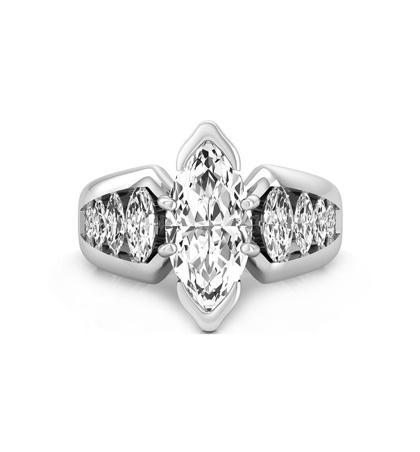 Marquise Cut CZ Stone Graduated Style Channel Setting Solitaire Accents Engagement Ring