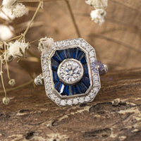 Blue Sapphire Vintage-Style Wedding Ring