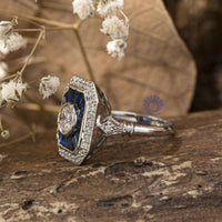 Blue Sapphire Vintage-Style Wedding Ring