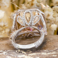 Pink Square Radiant Cut CZ Stone Halo Split Shank Engagement Ring For Women