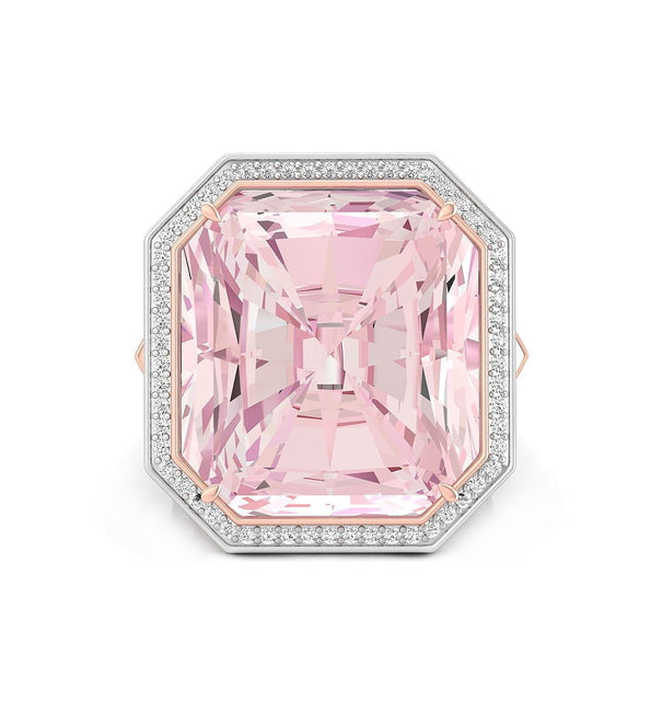 Pink Square Radiant Cut CZ Stone Halo Split Shank Engagement Ring For Women