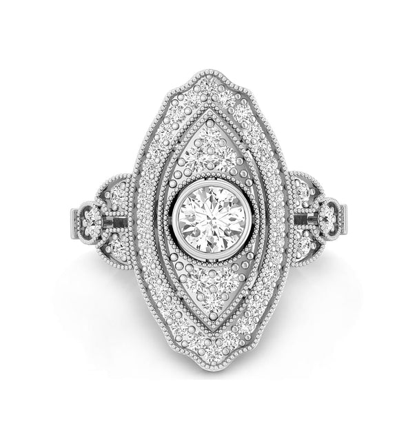 Marquise Motif Round Cut Moissanite Art Deco Wedding Anniversary Gift Ring