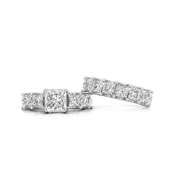 Sparkling White Princess Cut CZ Stone Stackable Wedding Bridal Ring Set