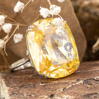 Yellow Cushion Cut CZ Three Stone Cocktail Ring For Wedding