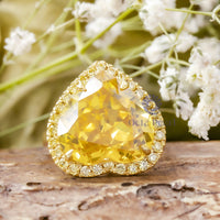 Yellow Heart CZ Stone Halo Ring For Party Wear