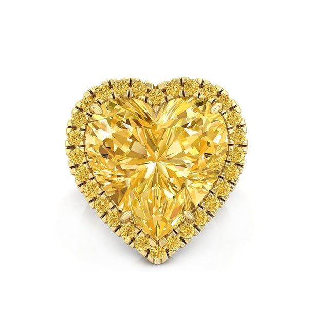 Yellow Heart Cut CZ Stone Halo Party Wear Or Engagement Ring For Women