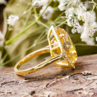 Yellow Heart CZ Stone Halo Ring For Party Wear