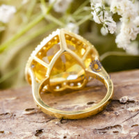 Yellow Heart CZ Stone Halo Ring For Party Wear